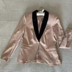 Elegant Pink Blazer with Black Trim
